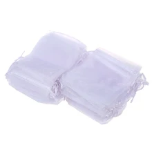 100pcs White Eyelash Organza Drawstring Pouches Jewelry Party Wedding Favor Gift Bags 4"X5"