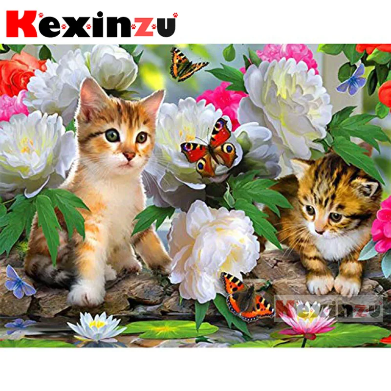 Набор для алмазной вышивки 5D kexinzu картина Кот цветок бабочка 3D вышивка крестиком