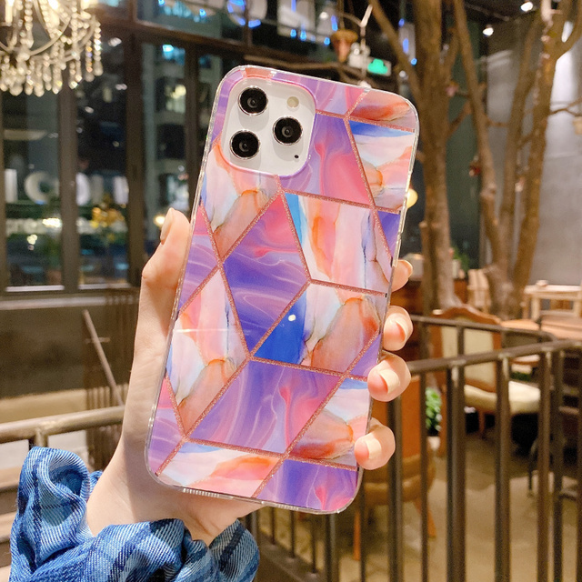 Luxury Rose Geometric Marble Soft Phone Case For Iphone 12 Mini 11 13 Pro XS MAX X XR SE 2020 7 8 Plus Shockproof Cover
