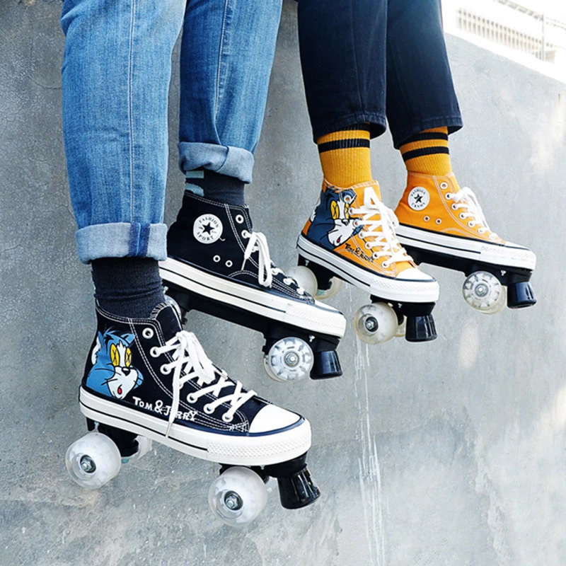 Skating-Shoes Rollerblade Two-Line 4-Wheels Canvas Kid Unisex with LED PU