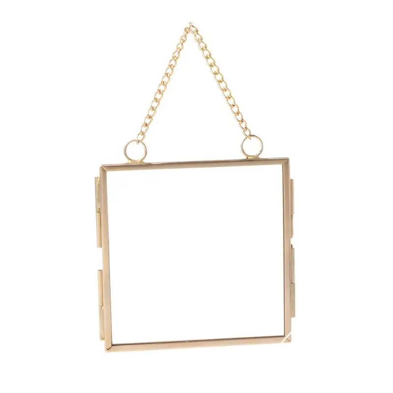 

Creative DIY Chain Retro Metal Photo Frame High Translucent Glass Photo Frame Specimen Folder 2 Size Optional