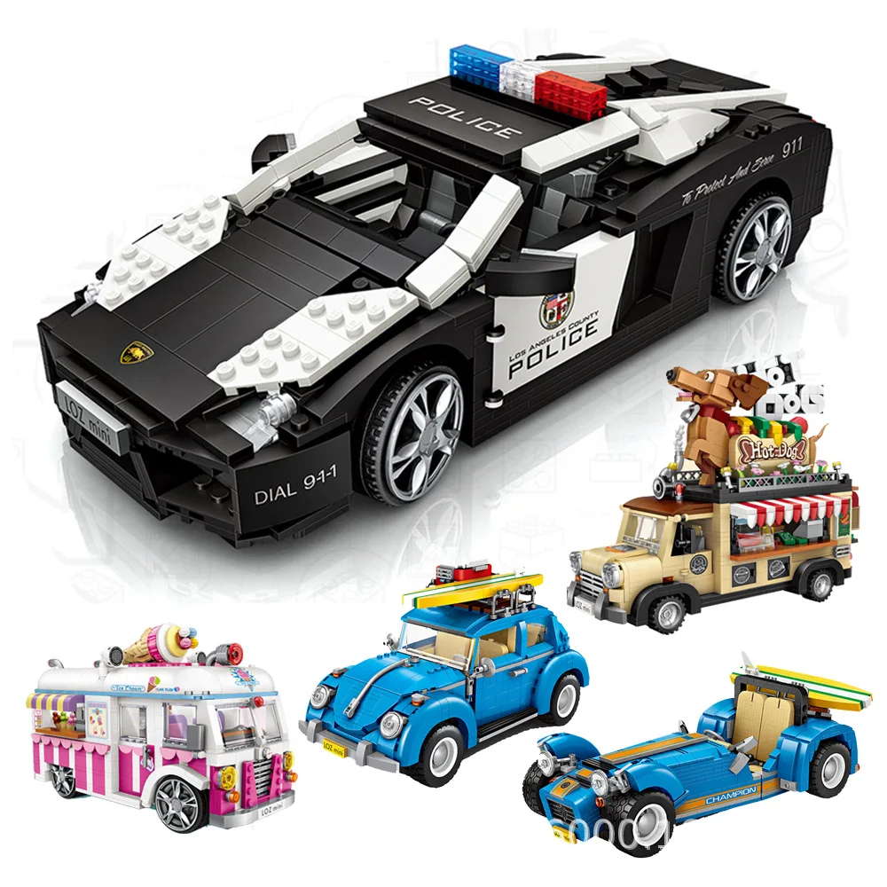 

LOZ 1113 Small Particles Building Blocks Mini Black And White with Pattern 91 Police Car Model Educational Fight Inserted Rambo