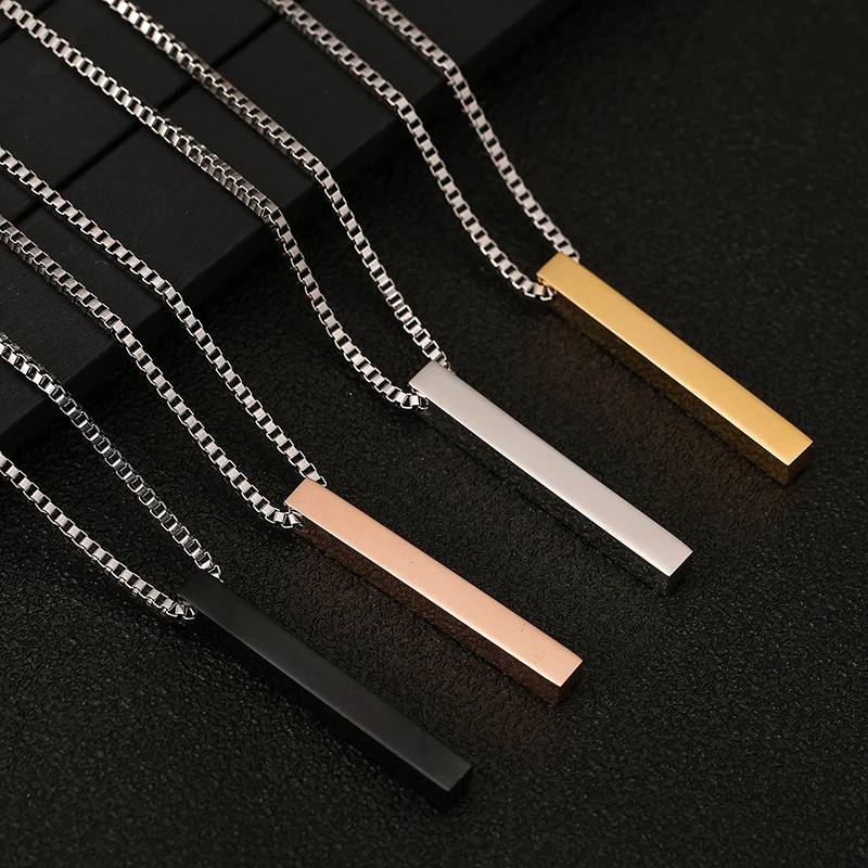 Pendant Necklace Jewelry Engraving Gift Square Custom Name Stainless-Steel Personalized