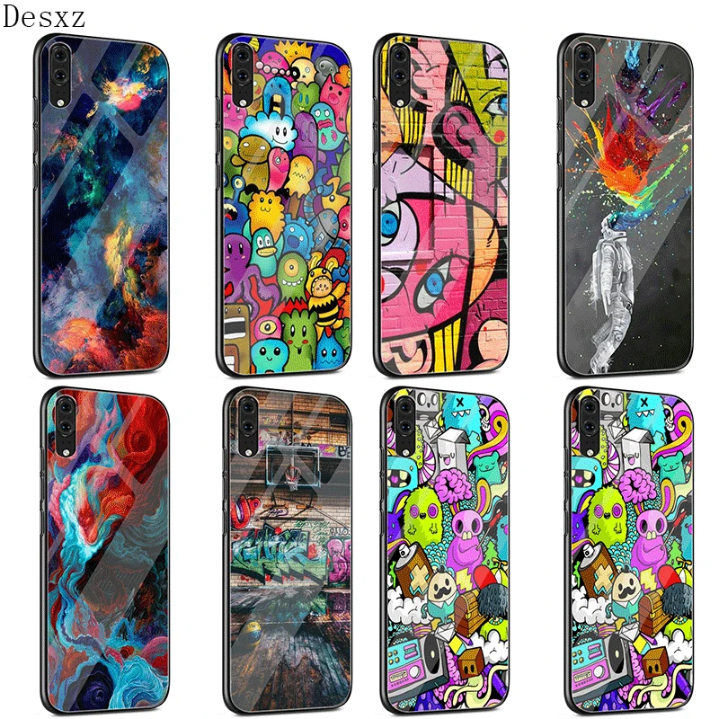 Стеклянный чехол для huawei P30 P20 P10 Y9 Y6 mate 20 Pro Lite P Smart Honor 7A 8X9 10 чехол граффити