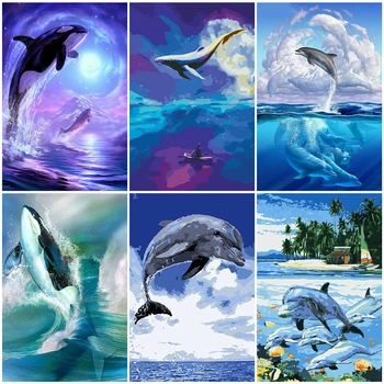 

AZQSD Paint By Numbers On Canvas Animal Decor For Home DIY Unframe Coloring By Numbers Dolphin Acrylic Paint Handmade Gift