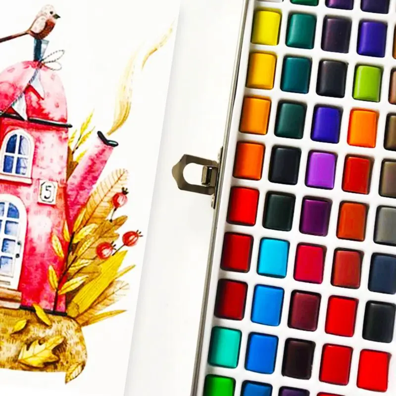 

C90C 50 Colors Solid Watercolor Paint Pigment Set Portable for Beginner Drawing Art Supplies