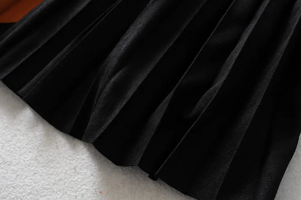 Плиссированные юбки осень-зима 2019 искусственный мех замшевые юбки Colorblock (цветовой блок), для девушек, элегантное, уличная Высокая Талия Faldas