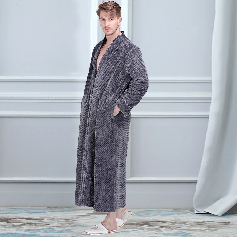 Men No Hood Grey Женская Мужская зимняя длинная Осенняя теплая Однотонная ночная рубашка с капюшоном длиной до лодыжки, кимоно для влюбленных, ночная рубашка - Цвет: Men No Hood Grey