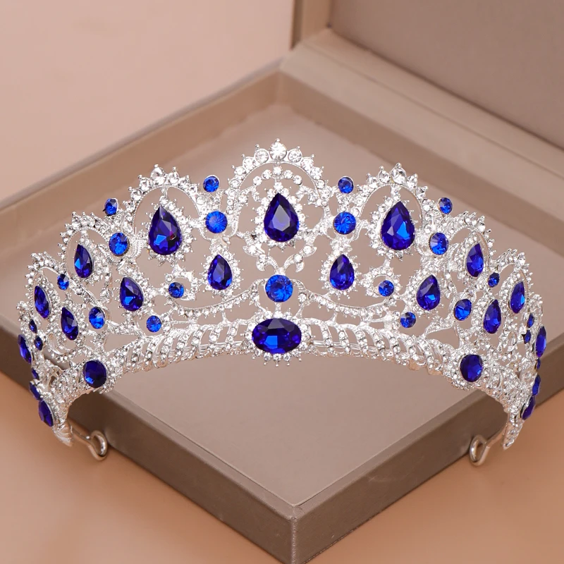 AiliBride Корона, королевская тиара, свадебные аксессуары для волос, синие кристаллы, стразы, диадемы и короны для невесты, свадебные украшения для волос