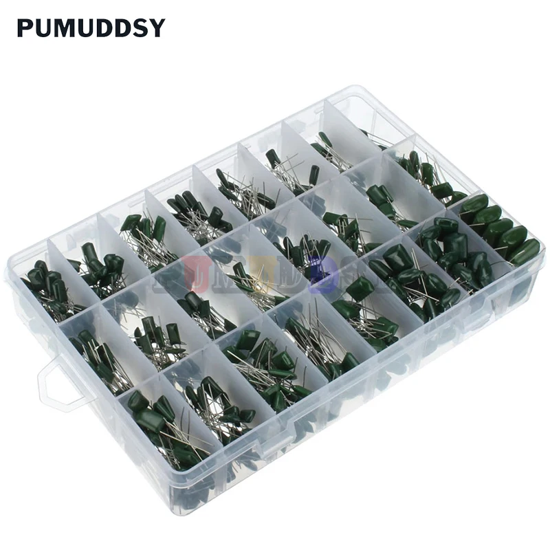 

660pcs/lot 24value capacitor kit 100v 2a221j to 2a474j polyester film capacitor assorted kit 0.47nf 0.68nf 1nf 2.2nf capacitors