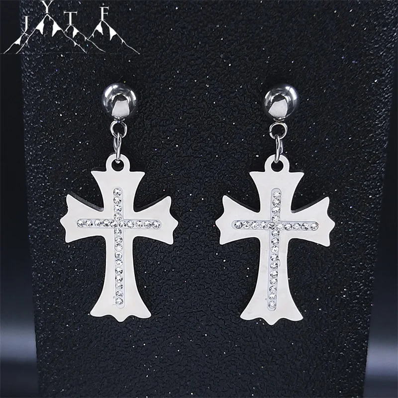 2022 Stainless Steel Christianity Cross Hoop Earrings For Women Silver