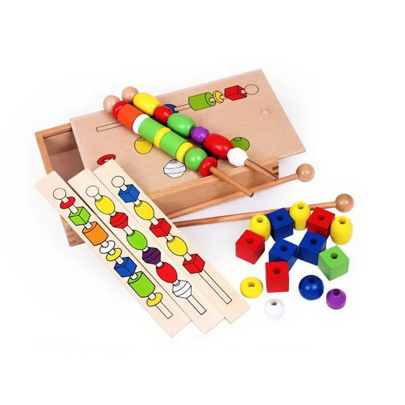 

Currently Available Foreign Trade Export Wooden Intelligence Beaded Box Shape Color Beaded Box Montessori Teaching Aids Early Ch