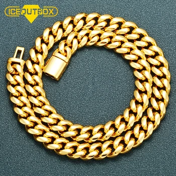 

ICEOUTBOX Basic Punk Stainless Steel Necklace For Men Women Curb Miami Cuban Link Chain Top Quality Gold Solid Metal Necklaces