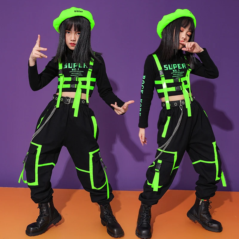 Girls Hip Hop Cargo Pants Goth Crop Top 2 Pcs Set Sweatshirt Children Street Dance Clothing Kids Jazz Gothic Costumes Streetwear Clothing Sets Aliexpress