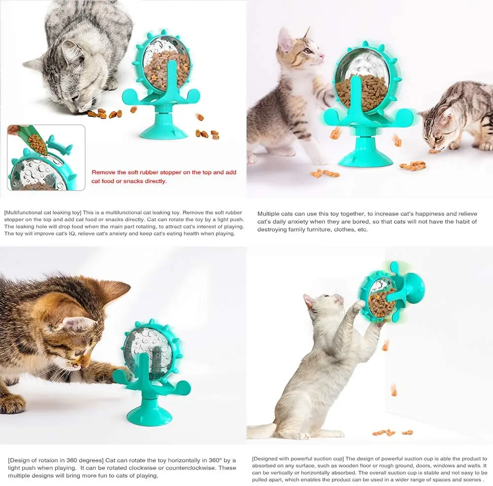 Cat Treat Dispenser Toy Windmill Cat Treat Puzzle Suction Cup Cat Treat Toys  for Cat Exercise Wheel Treadmill Cat Toys for Indoor Cats Interactive  Catnip Toys 