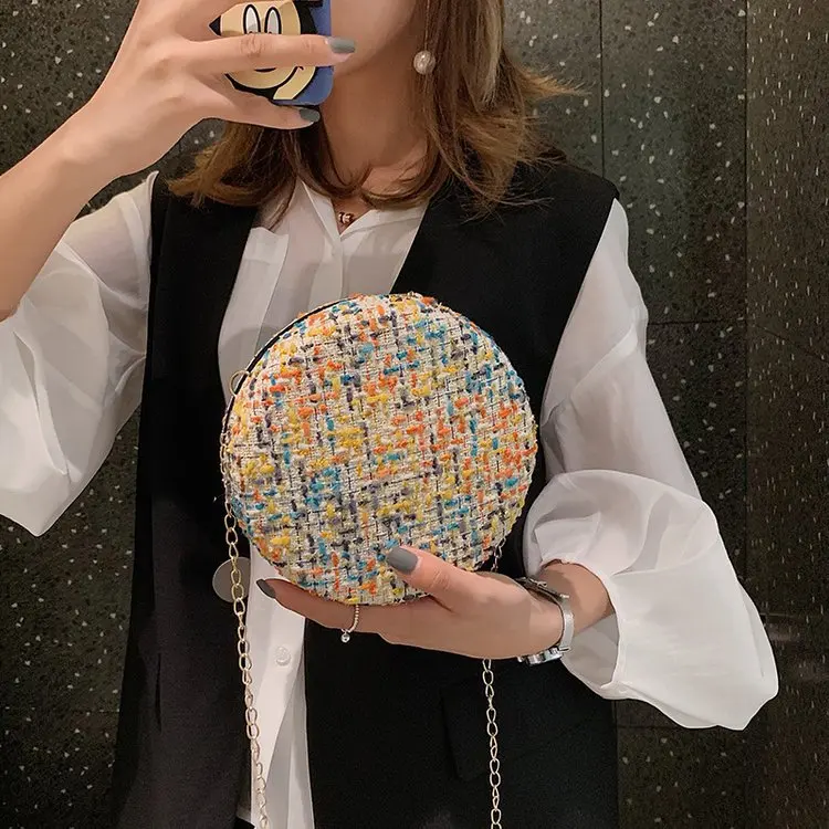 

2019 New Style Korean-style Versatile Shoulder Bag Summer Fashion Chain Shoulder Bag Women's Woolen Cloth Shell Small round Bag