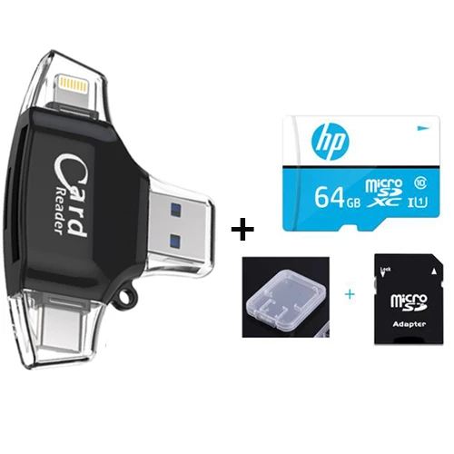 Black n 64GB TF Supersonic 4 в 1 Micro SD кард-ридер для iPhone iPad/Android/Macbook tf карта адаптер с Micro usb type C игровая камера просмотра - Цвет: Black n 64GB TF
