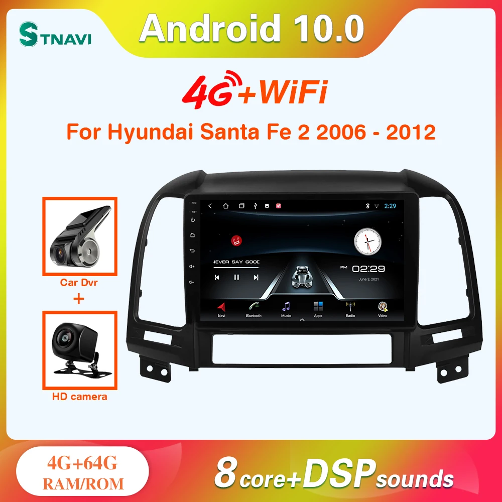 Автомобильный мультимедийный Dvd-плеер STNAVI Android 10 0 Carplay DSP для Hyundai Santa Fe 2 2006 - 2012 |