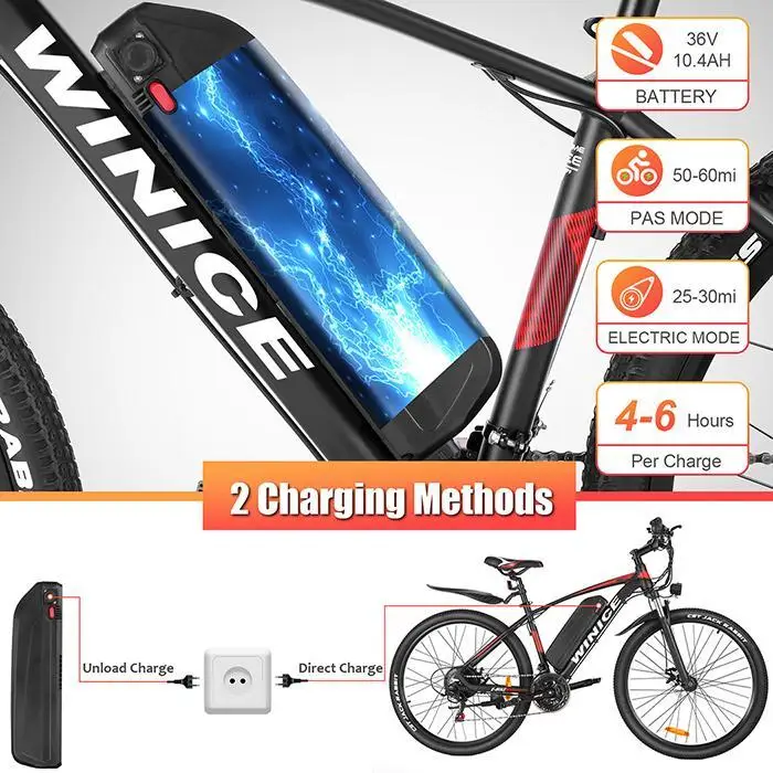Electric 350W Mountain Bike MTB 21 Speeds Shifter Adult E-Bike Disc Brake