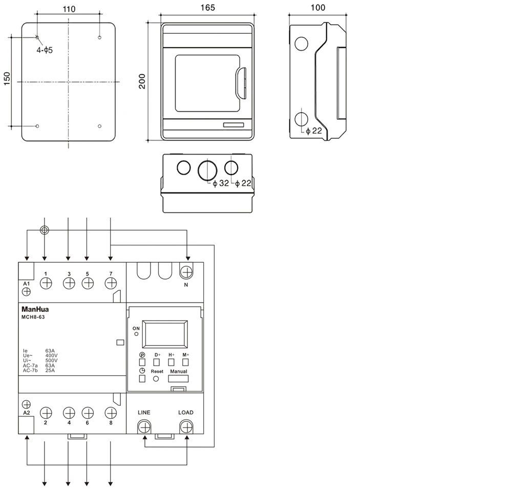 Manhua счетчик кронометр трехфазный 63A MT153C-63 с уровнем защиты IP65 цифровое управление переключателем таймера коробка