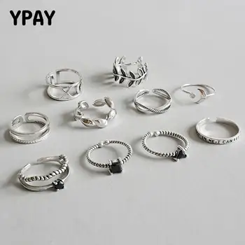 

YPAY 10 Styles 100% Real 925 Sterling Silver Open Rings for Women Girls Vintage Do the Old Bague All-match Fine Jewelry YMR533