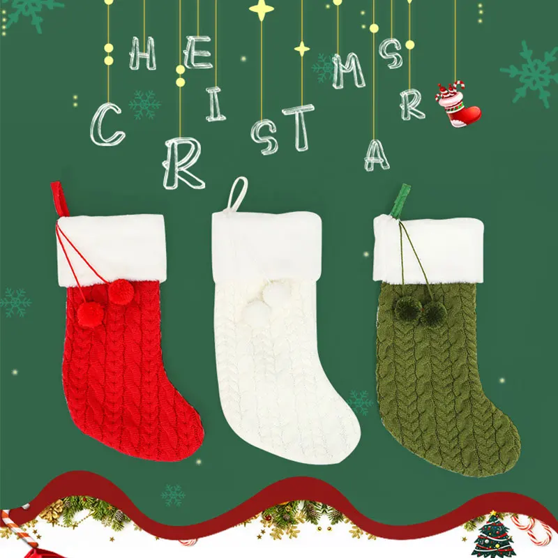 

Christmas Decorative Stockings for Christmas Trees Hanging Home Decoration Knitted Wool Mini Sock Santa Claus Candy Gift Bag
