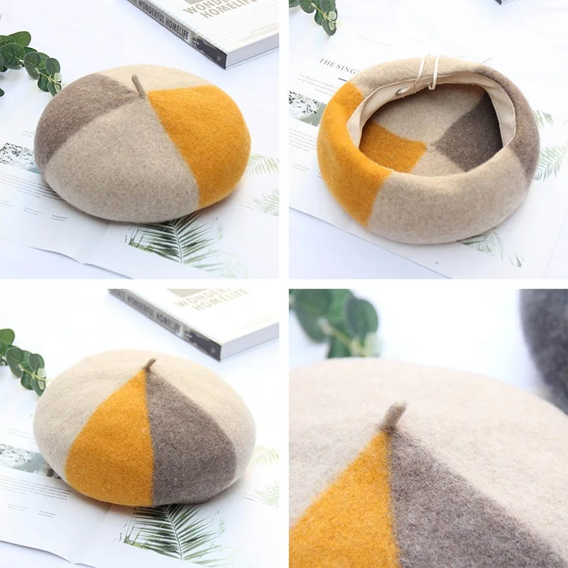 Женские береты на весну и зиму, шапка в стиле художника, женские шерстяные винтажные береты, однотонные кепки, женская шапка, теплая прогулочная шапка