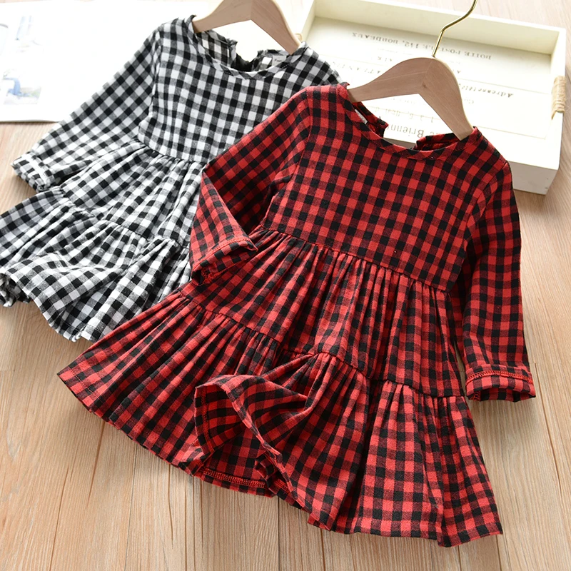 2to 10 year Girls plaid dresses autumn and spring long sleeve fashion female children clothing dress vestido kids clothes