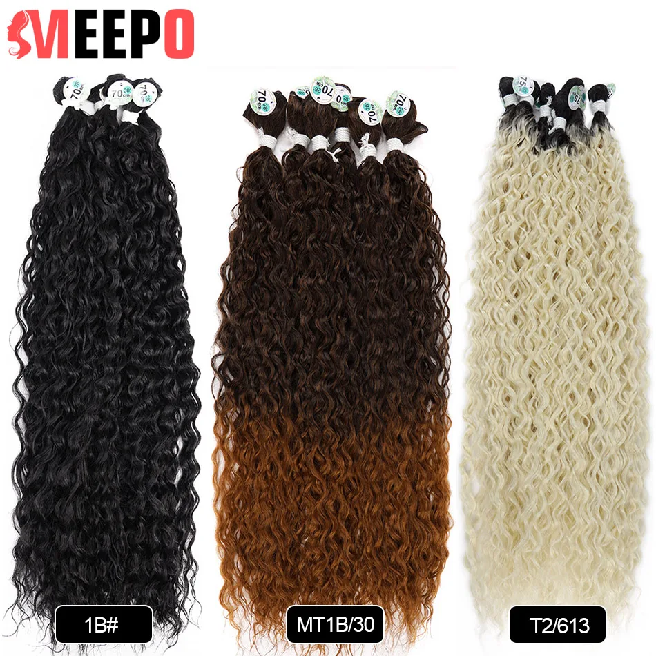 Meepo Ombre Afro Curly Synthetic Hair Bundles Corn Curly Hair Weave Brown Blonde 32Inch 3/6/9 Pcs Super Long Curls Wave