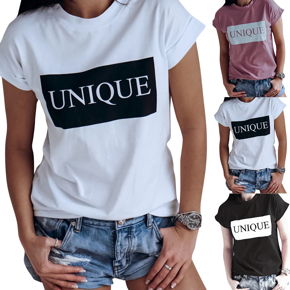 

Tshirt Women Letter Printing T Shirt Ladies Tops 2020 Women Clothes T-Shirt Summer tshirt Basic Shirts White Black Shirt femme
