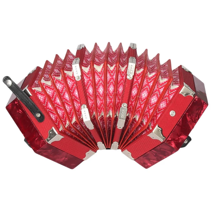 

Concertina Accordion 20-Button 40-Reed Anglo Style With Carrying Bag And Adjustable Hand Strap (Red)