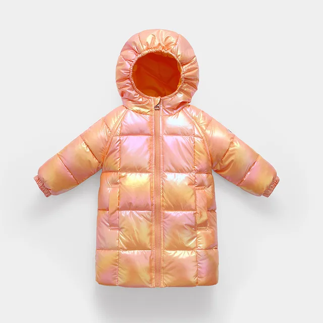 Children Girl Down Jackets Winter Baby Long Coat Boys Fashion Glossy Jackets Kids Outfit 3 4 5 6 7 8 years old Orange