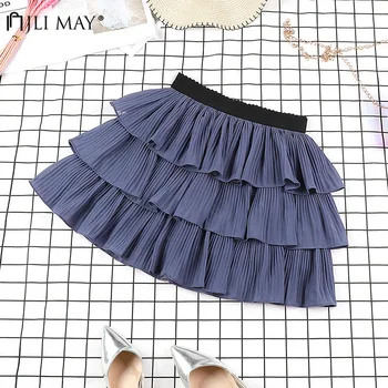 

JLI MAY Patchwork Chiffon Women Skirt Summer Solid Causal Empire Black Polka Dot Sexy Midi Tulle Skirt Sweet Girls Ball Gown