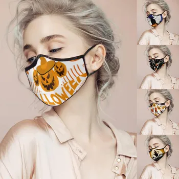 

Unisex Halloween Pumpkin Print Cotton Breathable Multi-purpose Face Cover Face Mask Reusable Breathable Mouth Caps Cloth Washabl
