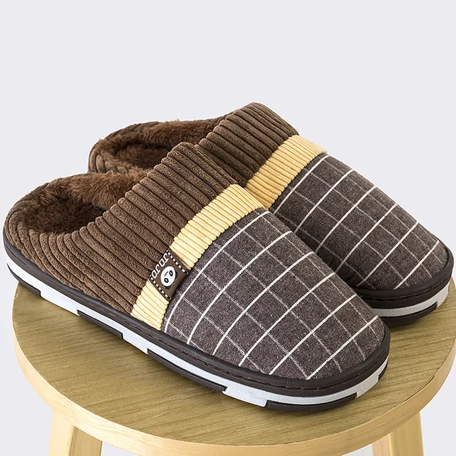 2020 Men Slippers New Warm  Men's Slippers Short Plush Flock Home Slippers for Men Hard-wearing Non-slip Sewing Soft Male Shoes - Image 2