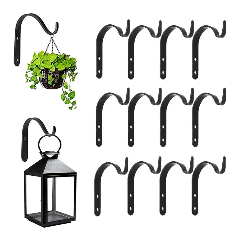 Ganchos de pared de hierro negro a prueba de viento para jardín, maceta para flor, soporte colgante, farol, decoración del hogar, 2/5/10 Uds.