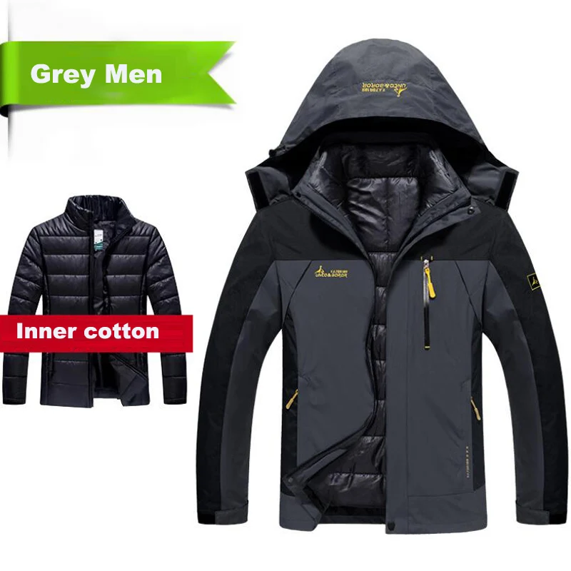 Зимний пуховик для мужчин, уличная утолщенная теплая ветрозащитная водонепроницаемая верхняя одежда, военная ветровка 2в1, куртки размера плюс 6XL, Pakra - Цвет: Men grey