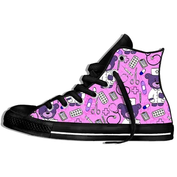 

Cute Nurse Bear Print 2019 Summer Women Men Platform Shoes Antiskid For Female Male High Top Sneakers