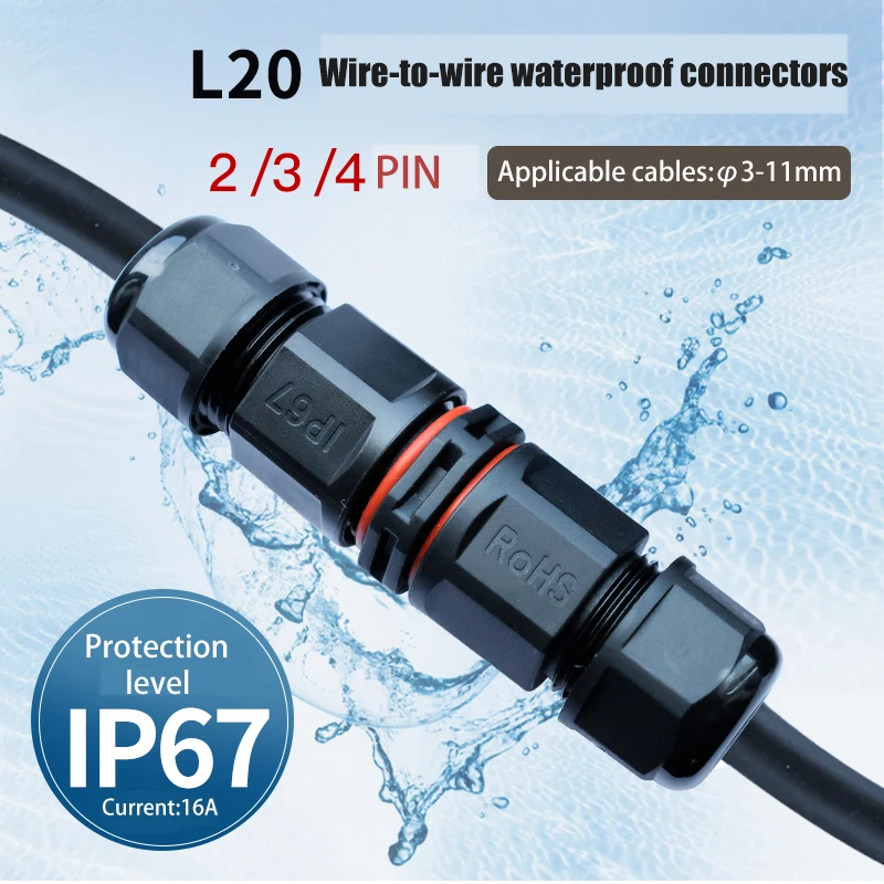 Кабель с винтовой блокировкой IP67 16A 2 3 4pin водонепроницаемый коннектор-адаптер