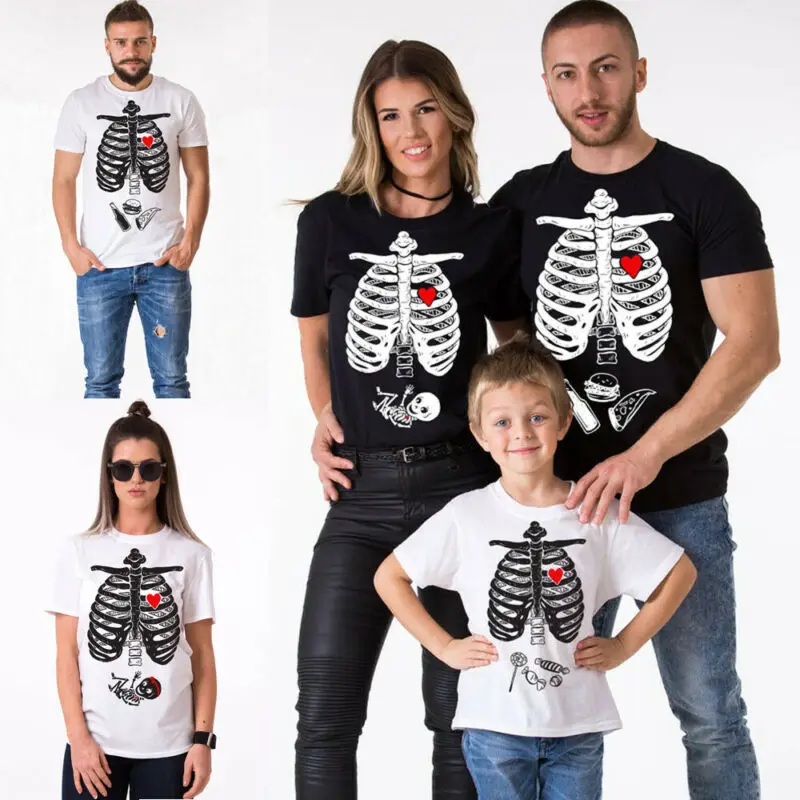 Women Men Kids Sleeve Print T-Shirts Halloween Family Matching T Shirts Tops _ -