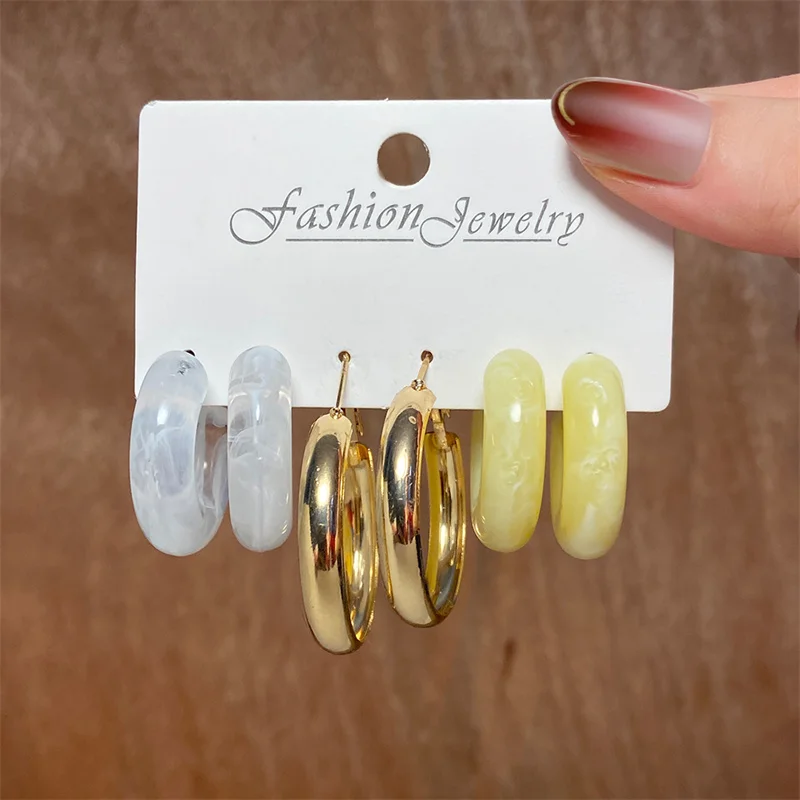Fashion Colorful Resin Earrings Set  Pearl Hoop Candy Color 2021 New Style for Women Flower Heart Butterfly Cross Earrings