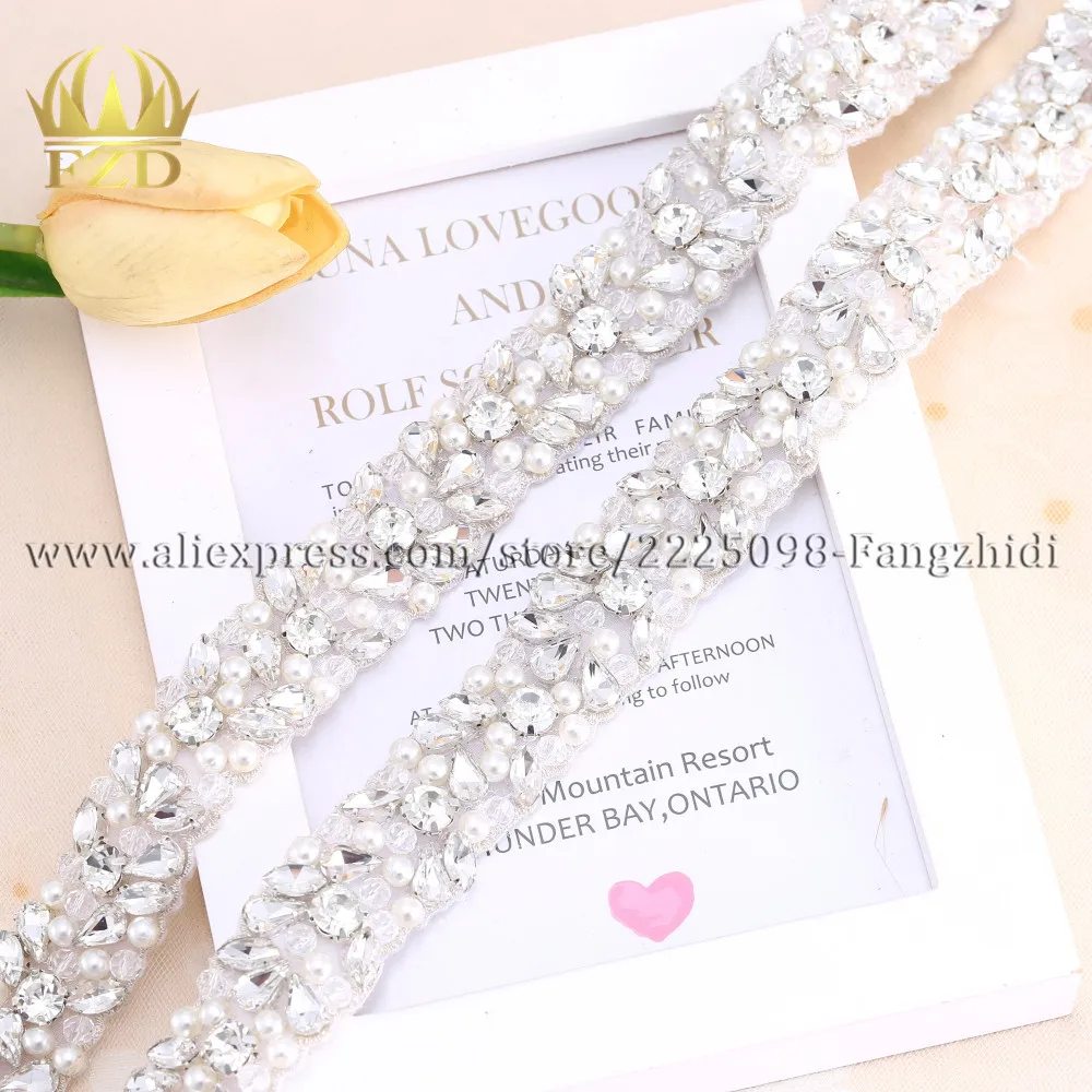 

FZD Wholesale 30 Yard Sew on Wedding belt rhinestone applique beaded silver crystal rhinestones Costume Decorative bridal belt