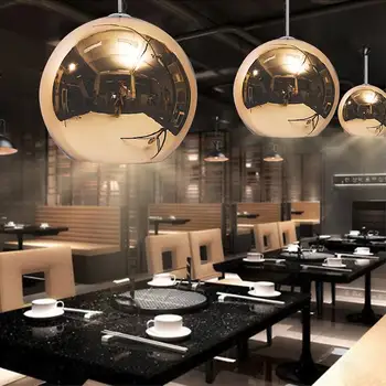 

Glass Iron Mirror Ball Pendant Light Dining Room Pendant Lamp Indoor Lighting Bar Cafe Home Decoration 25/30/35/40/45cm 220V