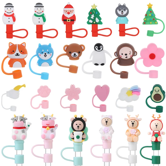 Christmas Straw Cover Reusable Silicone Dustproof Cute Christmas Figure Straw  cover Cup Accessories For Tumbler Drinking Straw - AliExpress