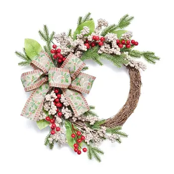 

50cm Christmas Wreath Tree Door Wall Hanging Ornament Rattan Round Garland Decor