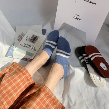 

Cotton Boat Socks Woman Solid color Stripe Socks ankle low female invisible color girl boy slipper casual hosiery