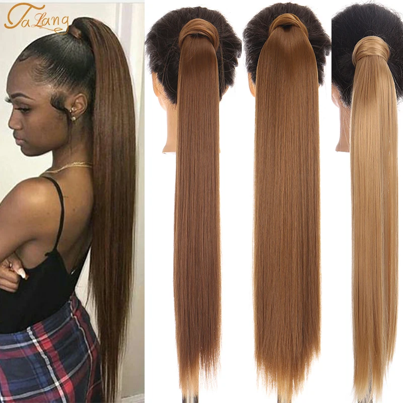 Cola de Caballo larga y lisa de 24 pulgadas para mujer, cabello sintético resistente al calor, cola de caballo para uso diario, Blanco/negro