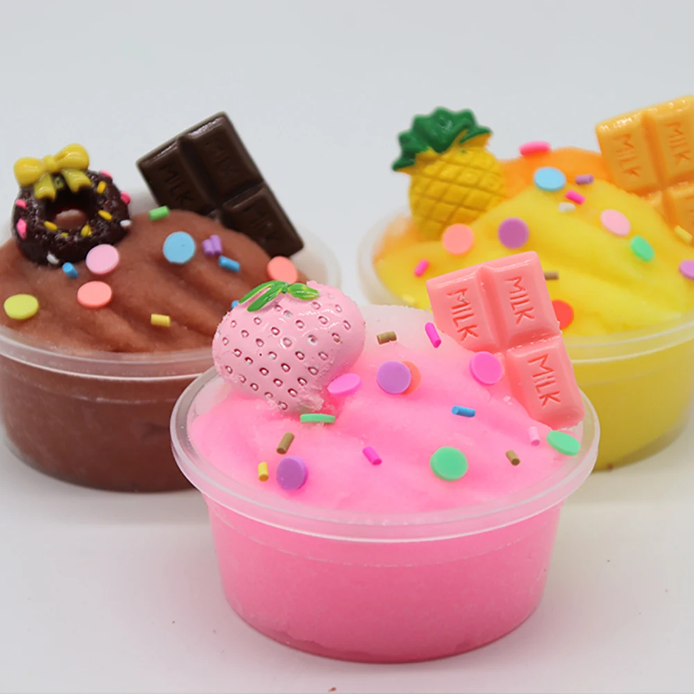 Пушистый пончик шоколадный крем матовый сим мягкая глина для творчества наполнитель прозрачная слизь коробка игрушки для детей мягкие мягкии DIY игрушка