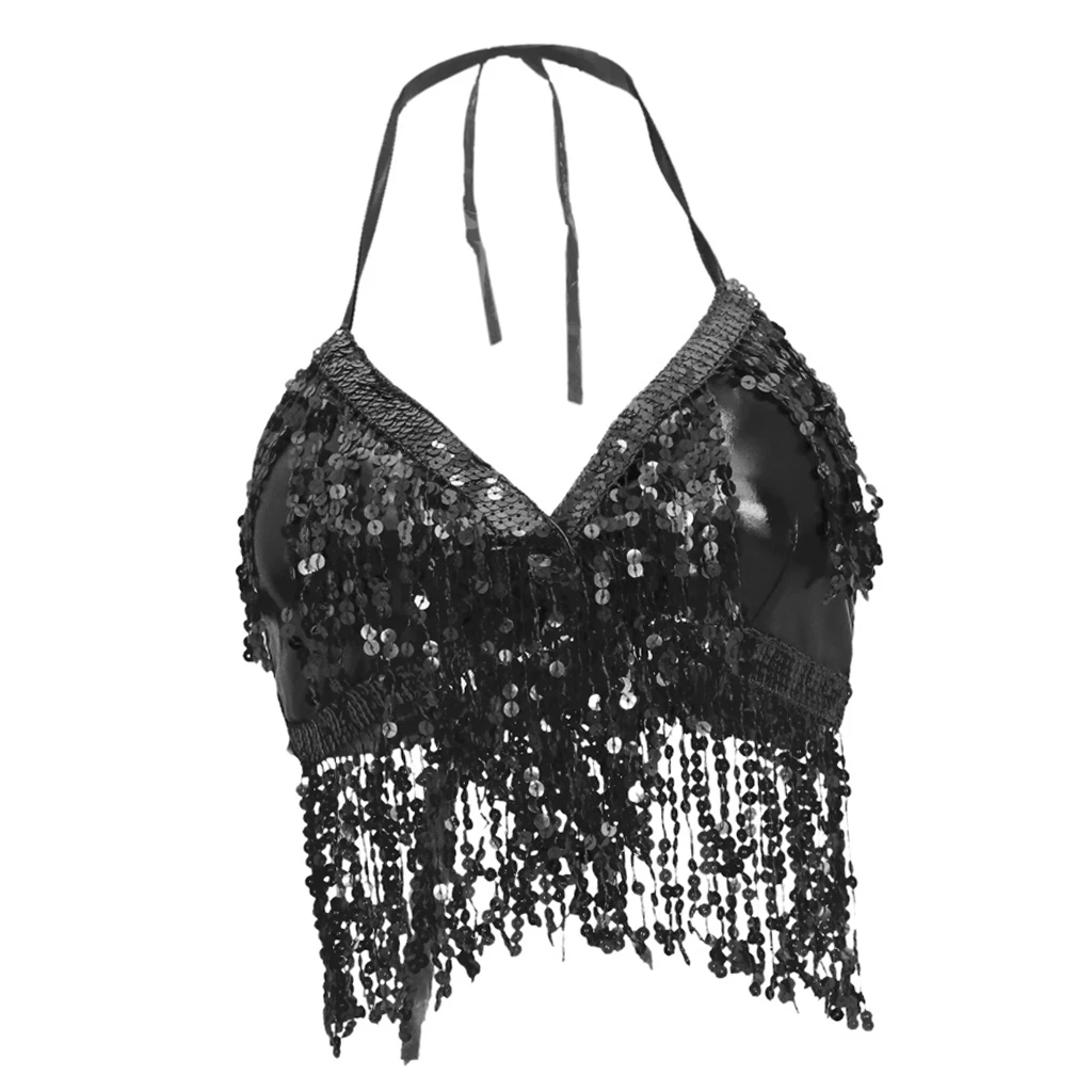 Women Black Belly Dance Costumes Gold Color Halter Top Bra Sequined Tassel Dance Costume Red Stage show clothes