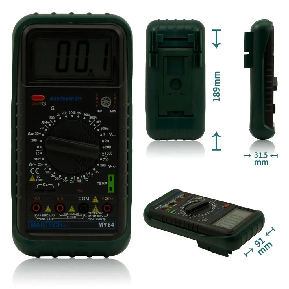

MASTECH MY64 Digital Multimeter DMM Frequency Capacitance Temperature Meter Tester w/ hFE Test